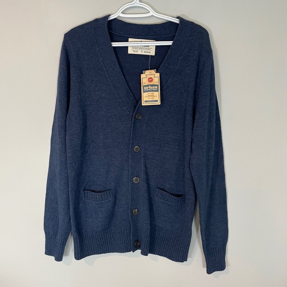 Urban Pipeline Mens Navy Blue V-Neck Button Front Cardigan Sweater M Grandpacore